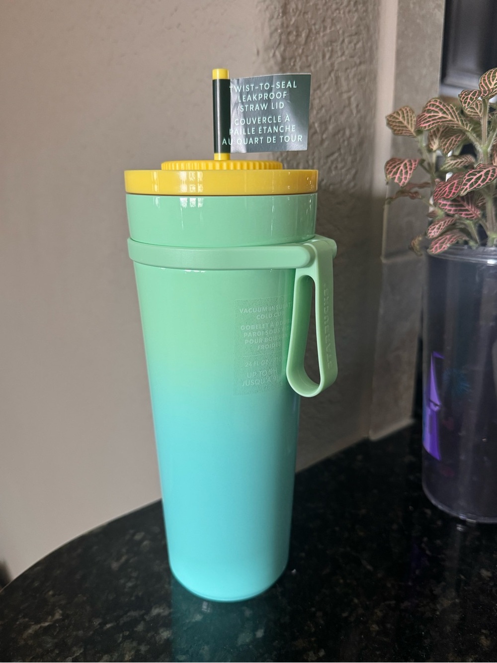 Starbucks Yellow and Aqua Gradient Travel Tumbler with Handle